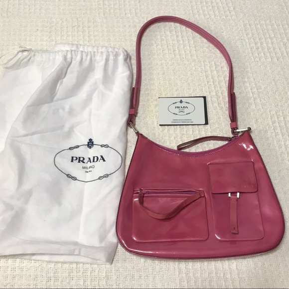 Prada Handbags - PRADA pink handbag w/ vernice pockets w/auth card